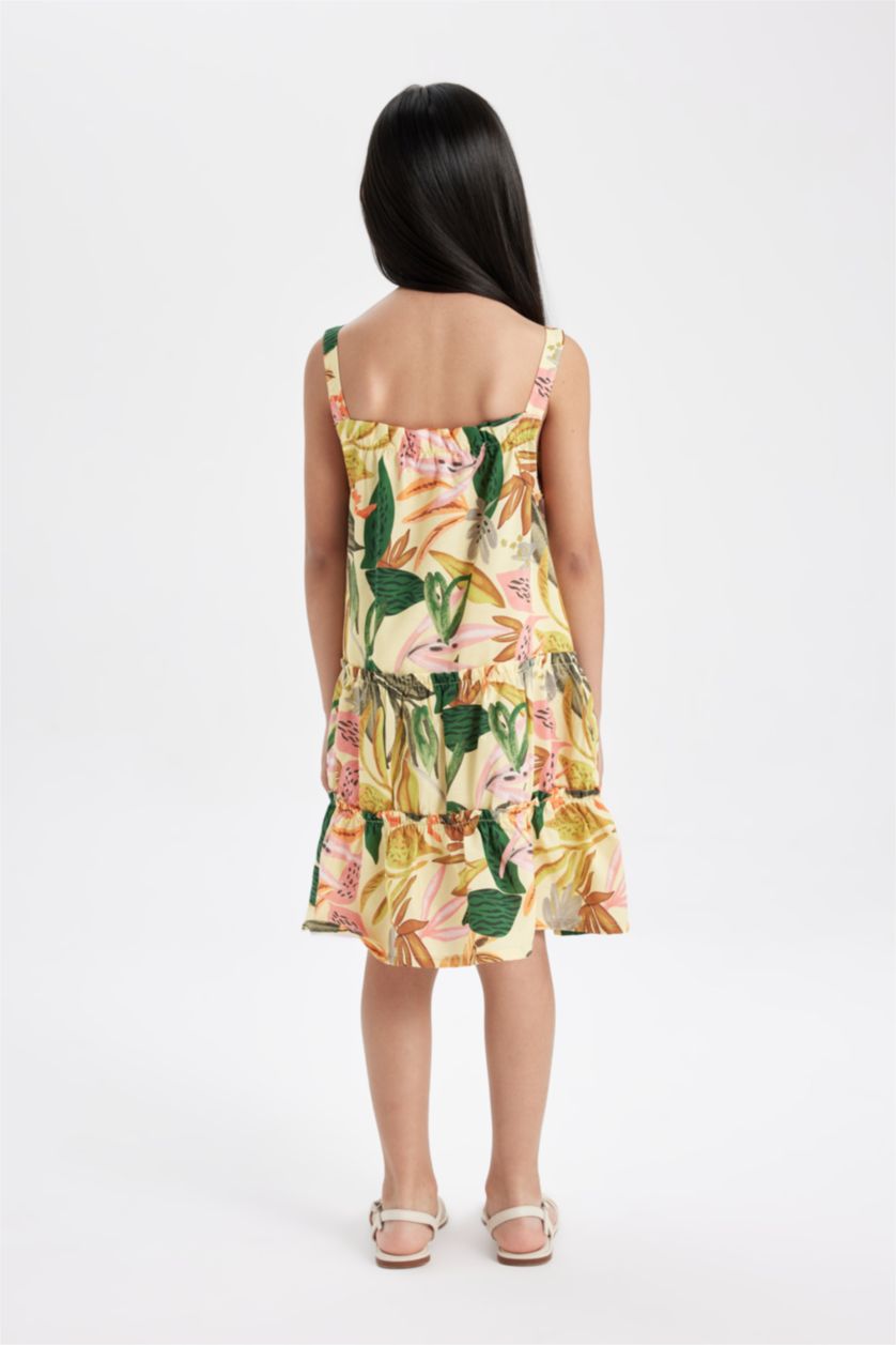 GIRLS & TEENS Beige Girl Poplin Sleeveless Patterned Dress