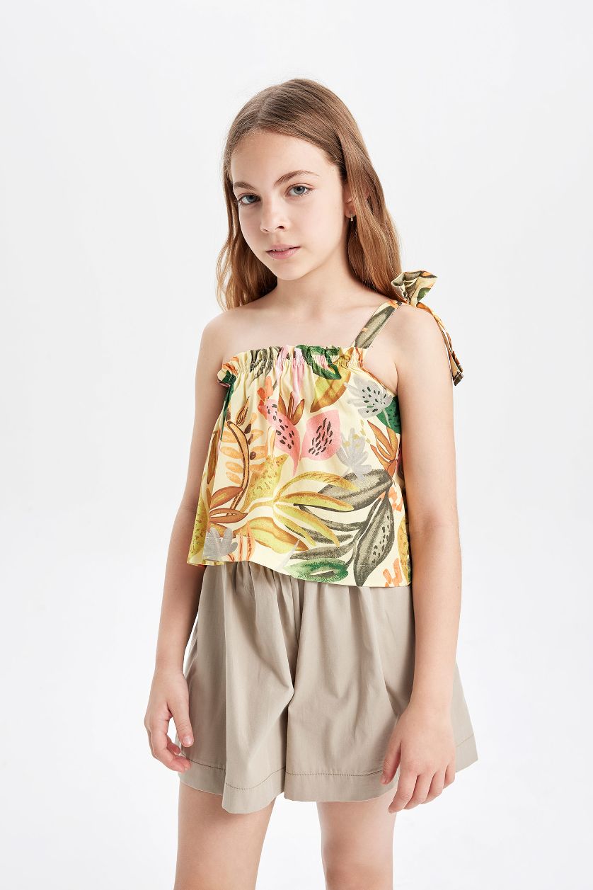 Kız Çocuk - Genç Kız Sarı Desenli Tek Omuzlu Bluz Kız Çocuk