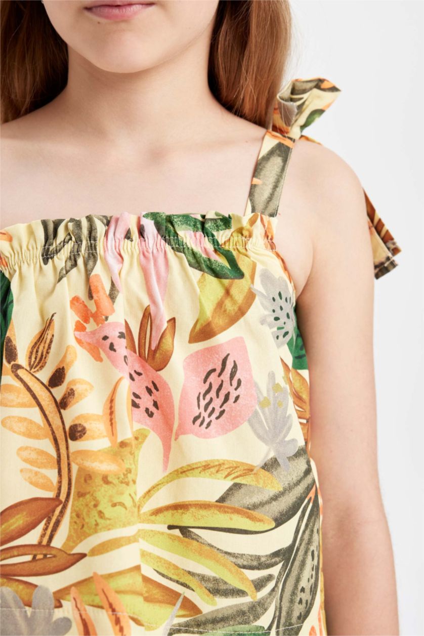 Kız Çocuk - Genç Kız Sarı Desenli Tek Omuzlu Bluz Kız Çocuk