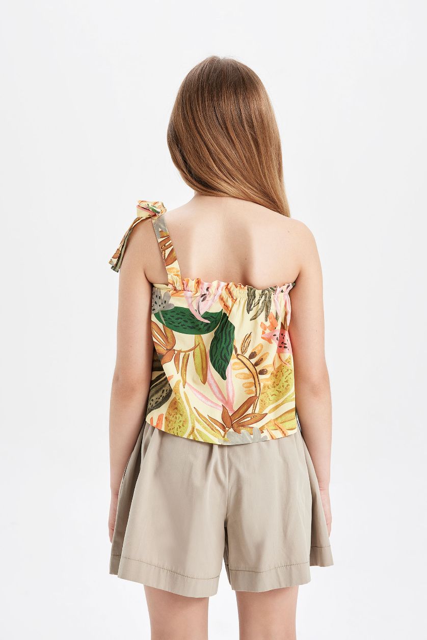 Kız Çocuk - Genç Kız Sarı Desenli Tek Omuzlu Bluz Kız Çocuk