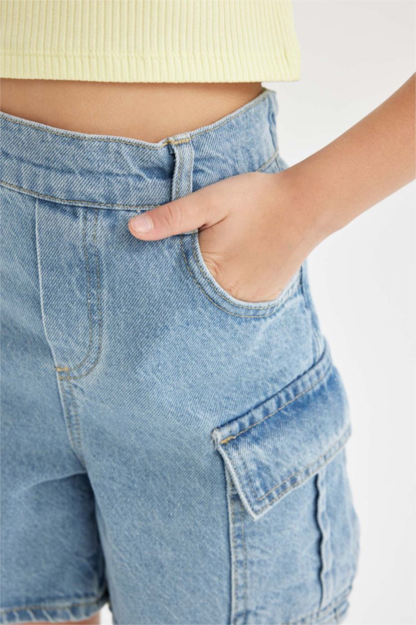 Kız Çocuk - Genç Kız Açık Mavi Kargo Jean Şort Kız Çocuk