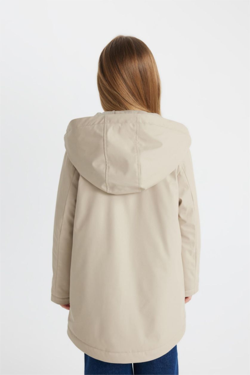 Young Girls - Teen Girls Beige Girl Waterproof Hooded Raincoat