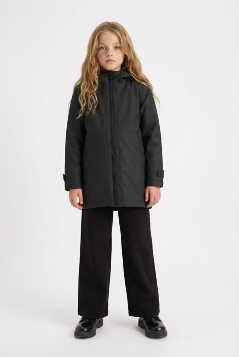 GIRLS & TEENS Black Girl Waterproof Hooded Rain Jacket