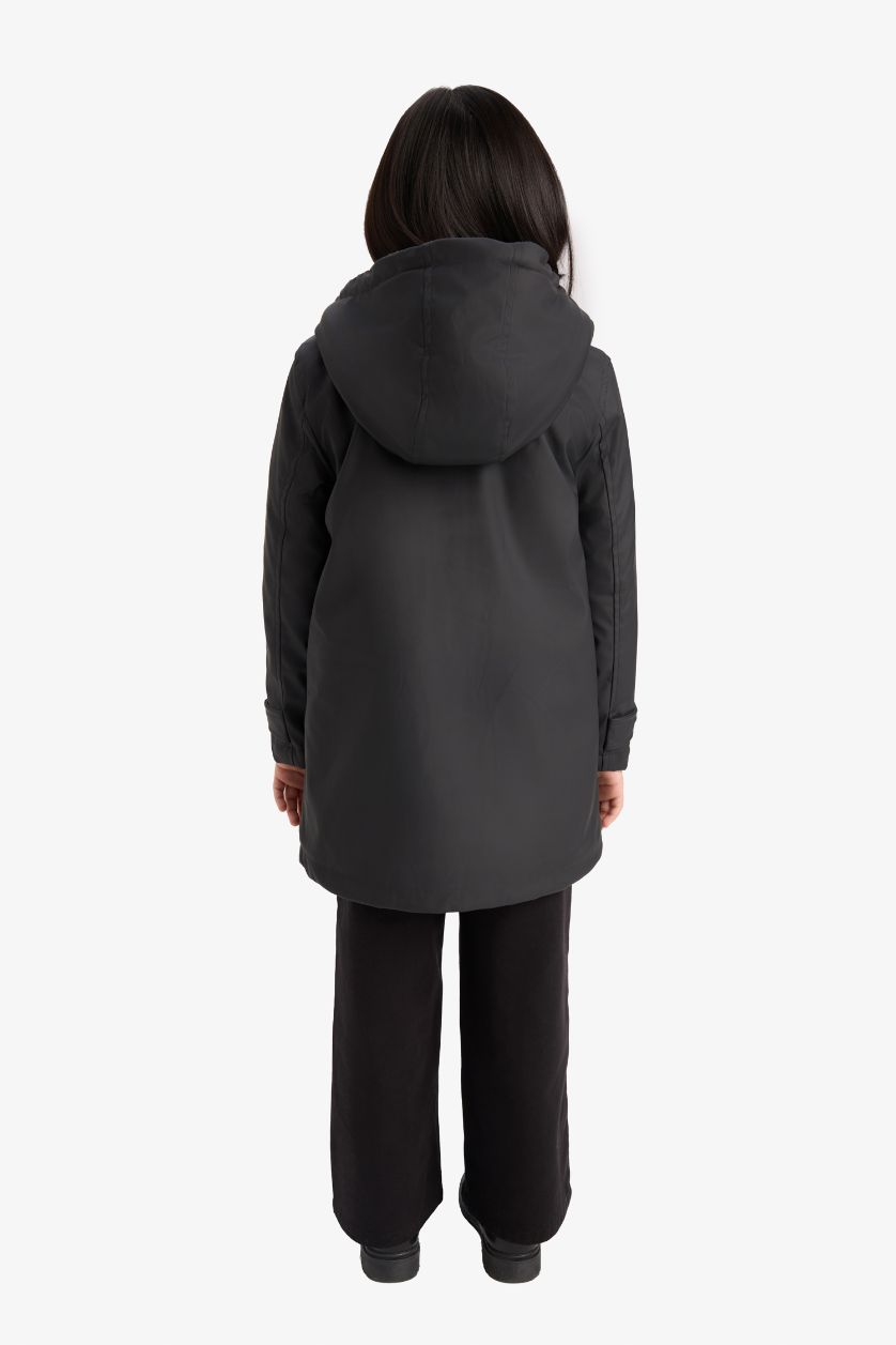 GIRLS & TEENS Black Girl Waterproof Hooded Rain Jacket