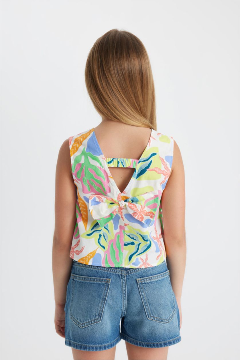 Kız Çocuk - Genç Kız Pembe Desenli Kolsuz Bluz Kız Çocuk