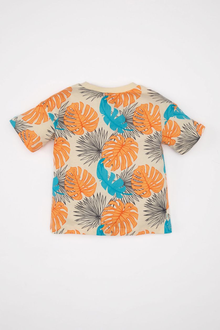 Baby Boy Ecru Baby Boy Regular Fit Palm Tree Patterned T-Shirt