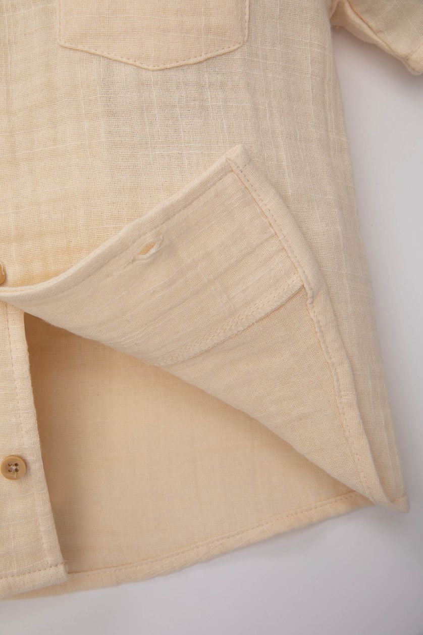 Baby Boy Ecru Baby Boy Open Collar Muslin Short Sleeve Shirt