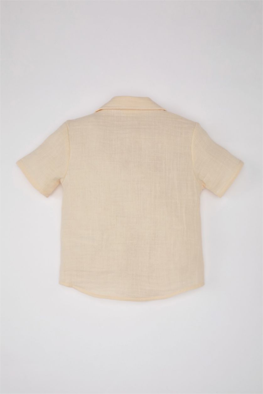 Baby Boy Ecru Baby Boy Open Collar Muslin Short Sleeve Shirt