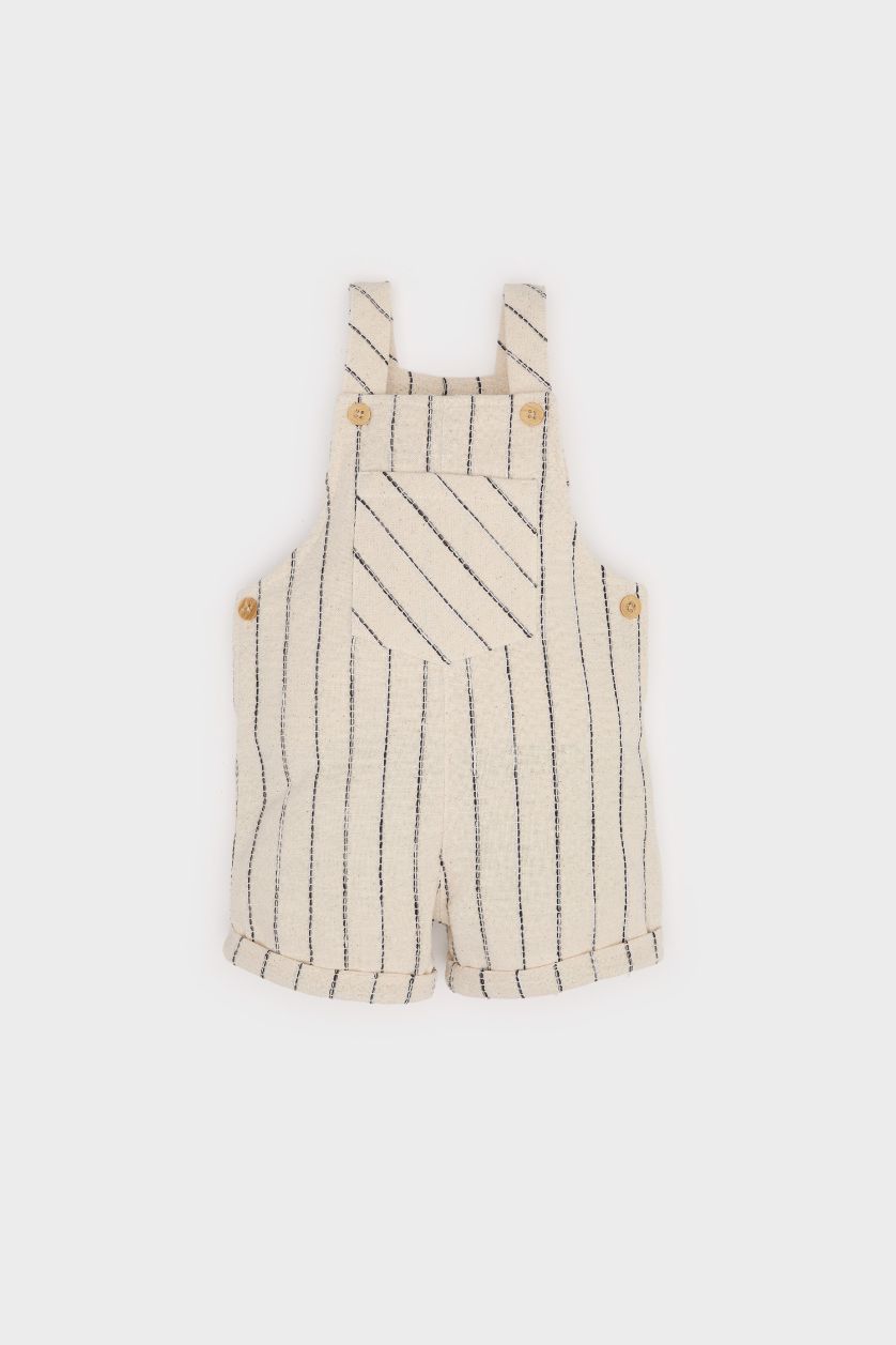 Erkek Bebek Ekru Çizgili Salopet Tulum Erkek Bebek