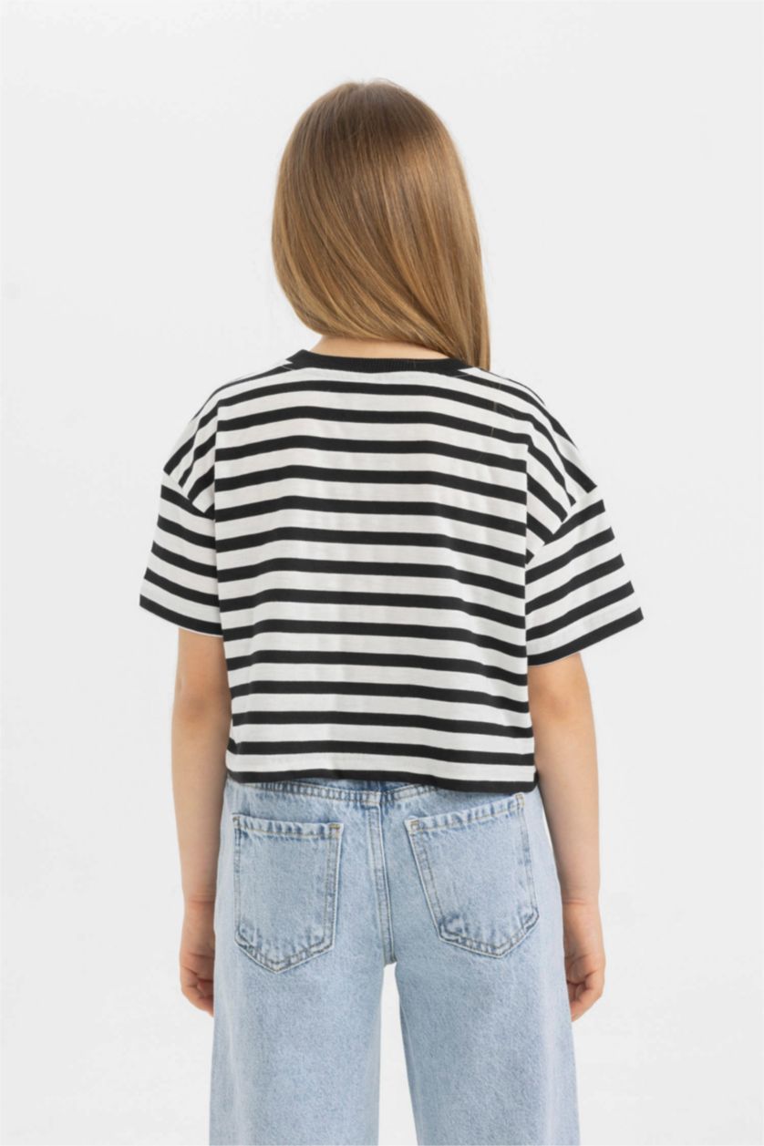 بنات أسود تيشيرت مخطط بناتي نص ردن قصة عادية