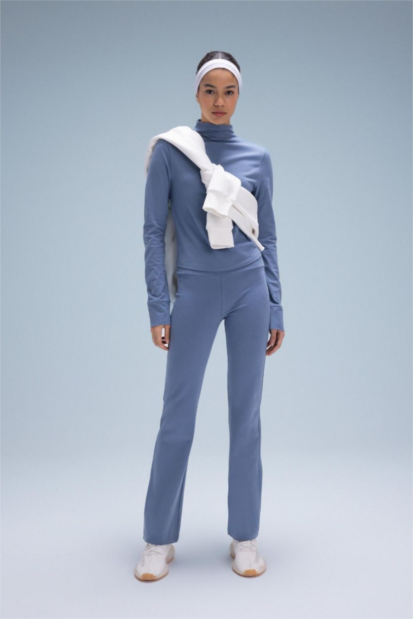 Woman Blue DeFactoFit Flayer Fit Waist Wrist Standard Trousers