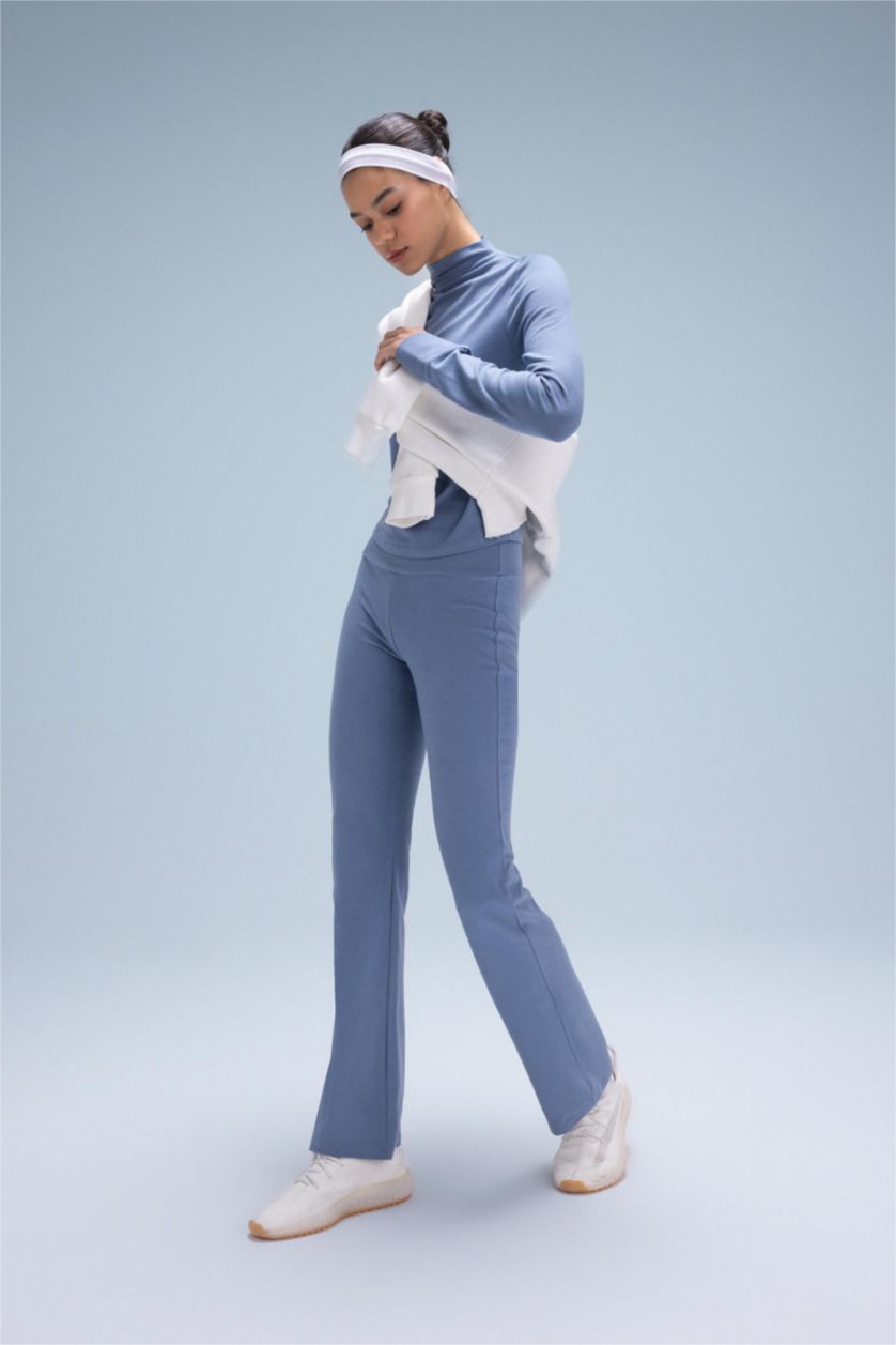 Woman Blue DeFactoFit Flayer Fit Waist Wrist Standard Trousers