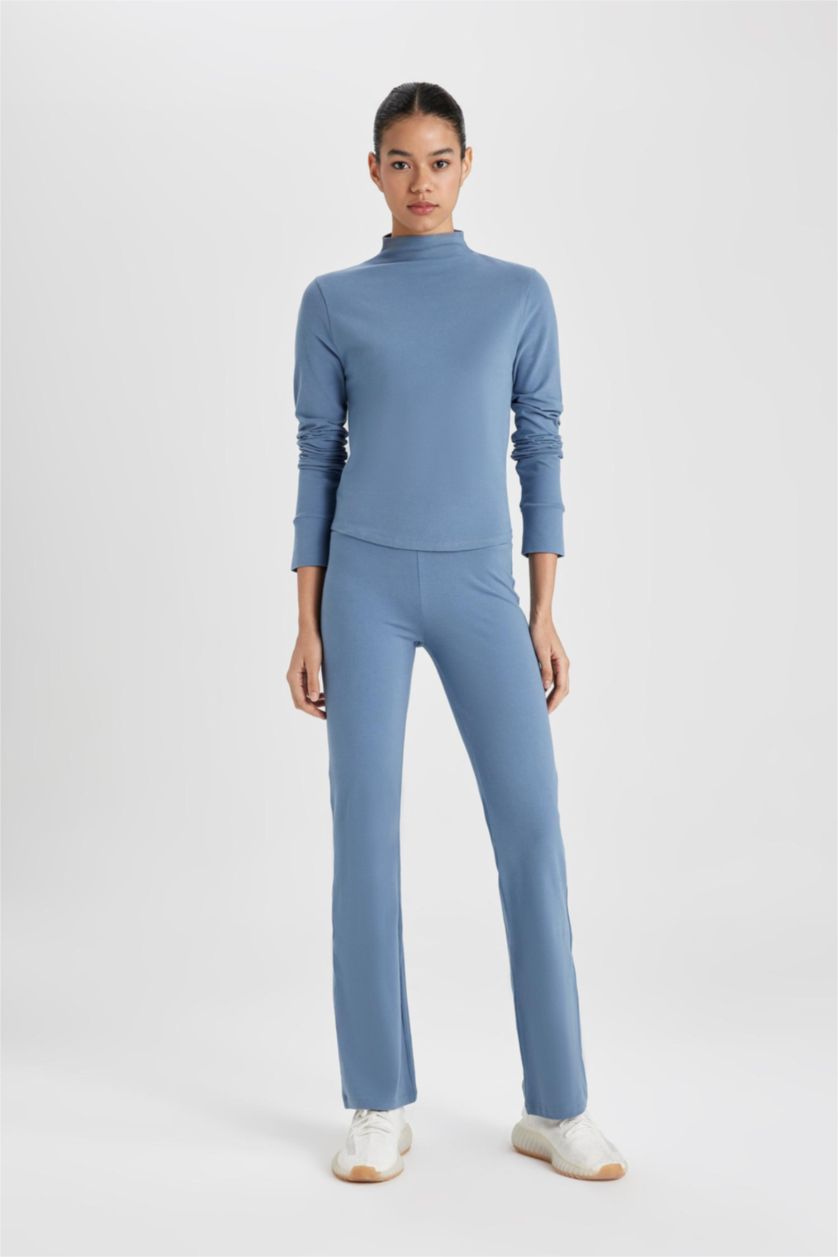 Woman Blue DeFactoFit Flayer Fit Waist Wrist Standard Trousers