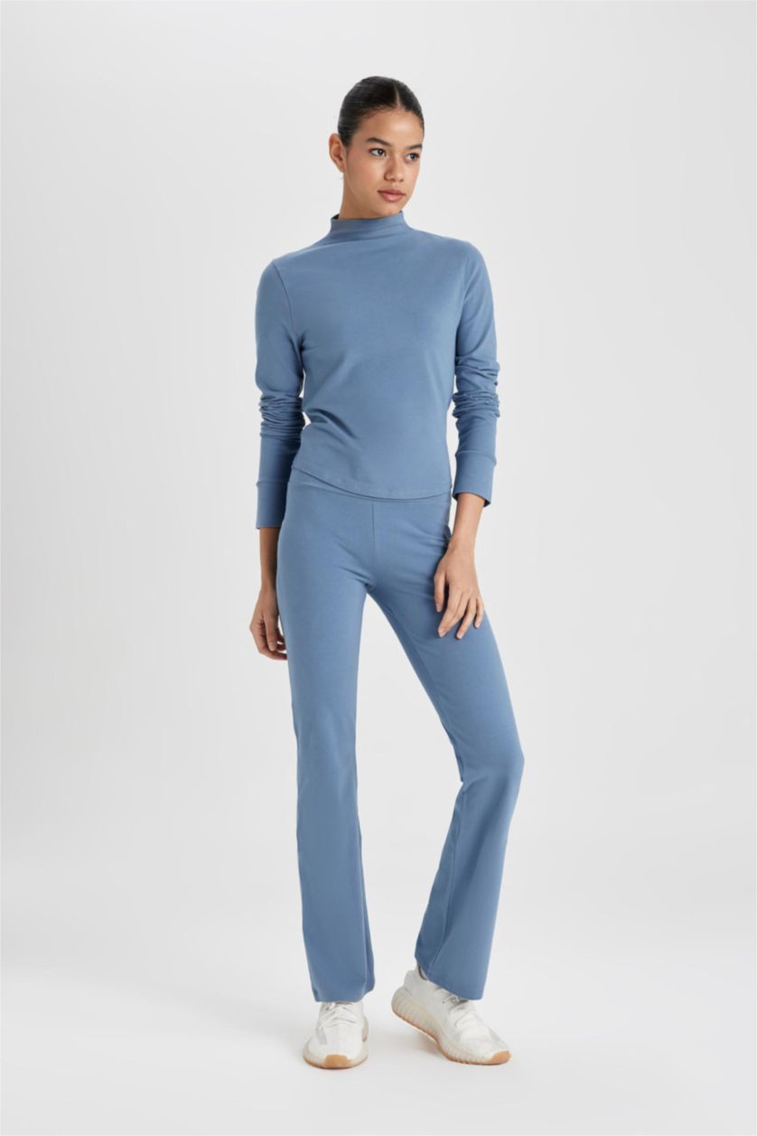 Woman Blue DeFactoFit Flayer Fit Waist Wrist Standard Trousers