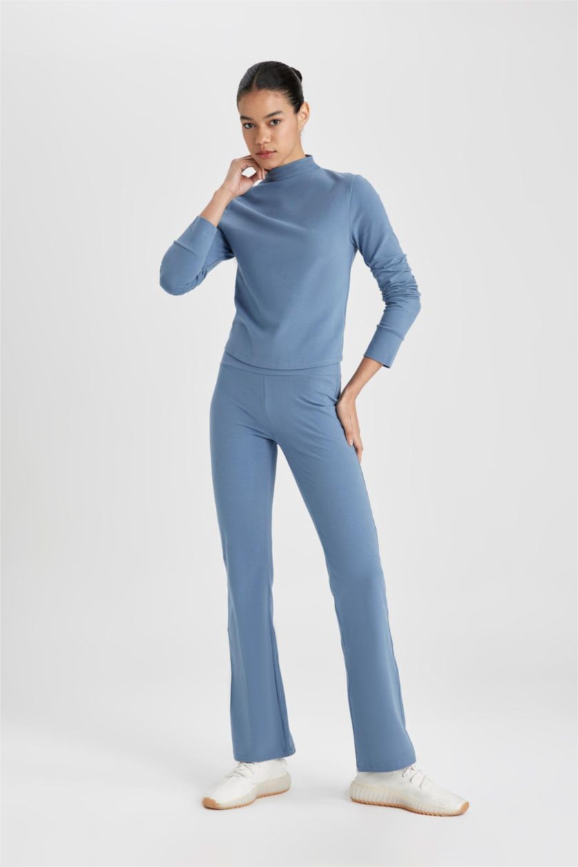 Woman Blue DeFactoFit Flayer Fit Waist Wrist Standard Trousers