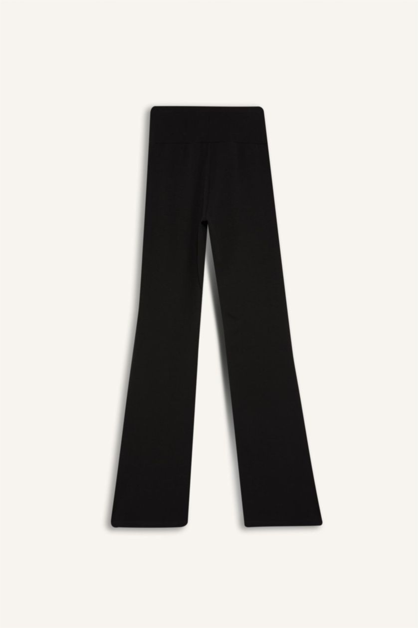 Kadın Siyah Flare Fit İspanyol Paça Beli Saran Pamuklu Sporcu Eşofman Altı