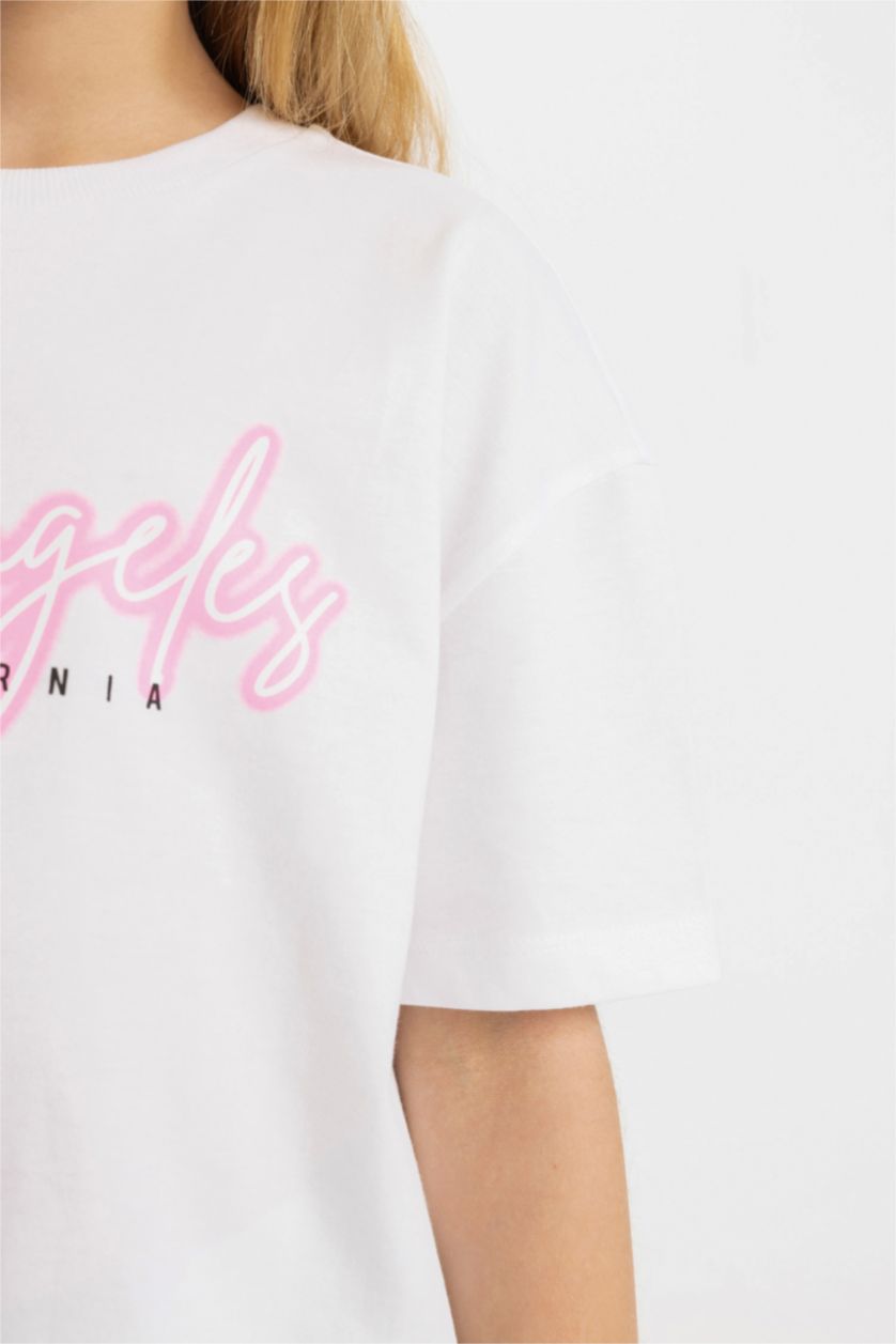 GIRLS & TEENS White Oversize Fit Printed Short Sleeve T-Shirt