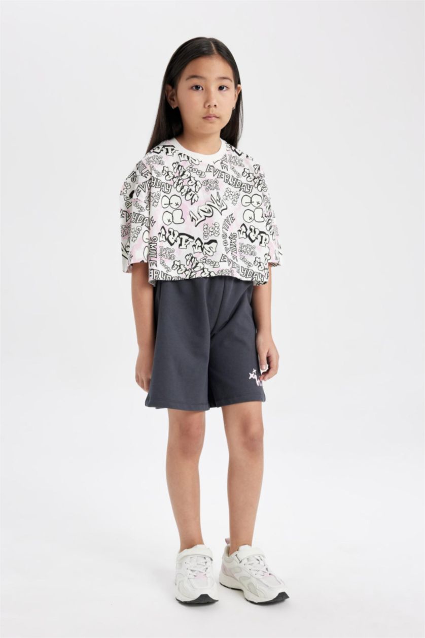 Kız Çocuk - Genç Kız Antrasit Baskılı Şort Kız Çocuk
