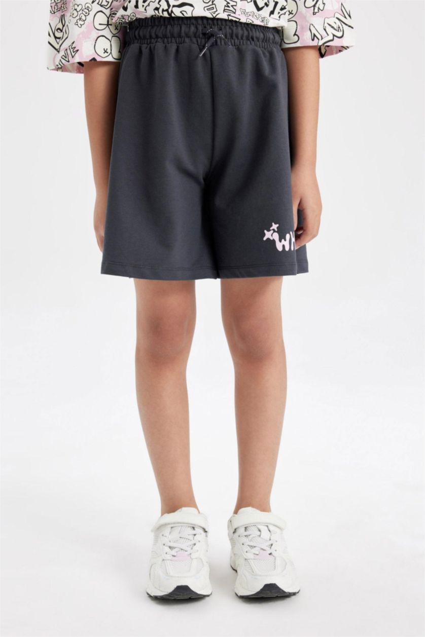 Kız Çocuk - Genç Kız Antrasit Baskılı Şort Kız Çocuk