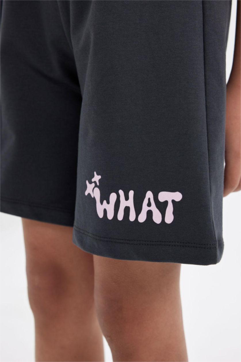 Kız Çocuk - Genç Kız Antrasit Baskılı Şort Kız Çocuk