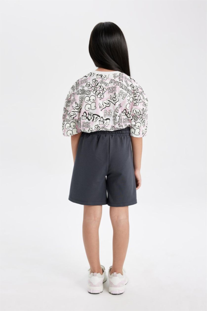 Kız Çocuk - Genç Kız Antrasit Baskılı Şort Kız Çocuk