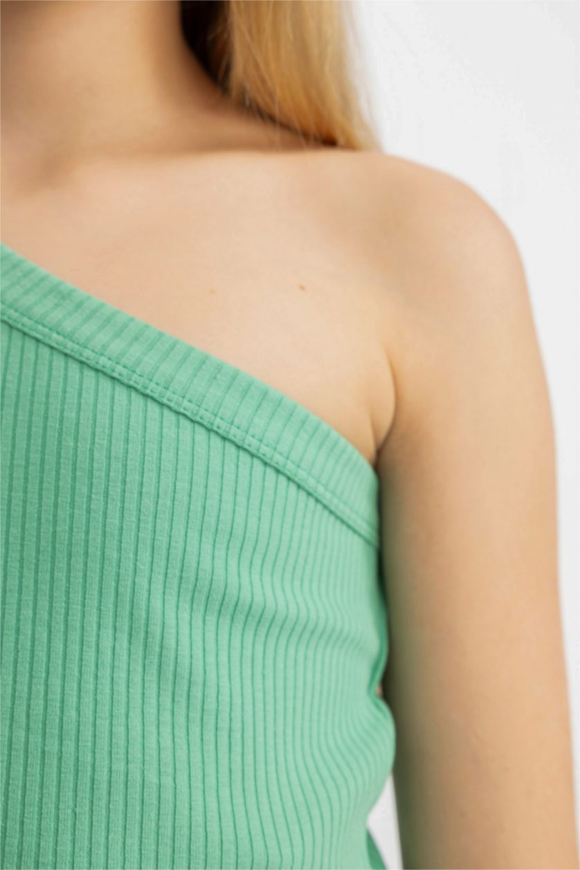 بنات أخضر فانيلة بناتي سليم فيت بكتف واحد