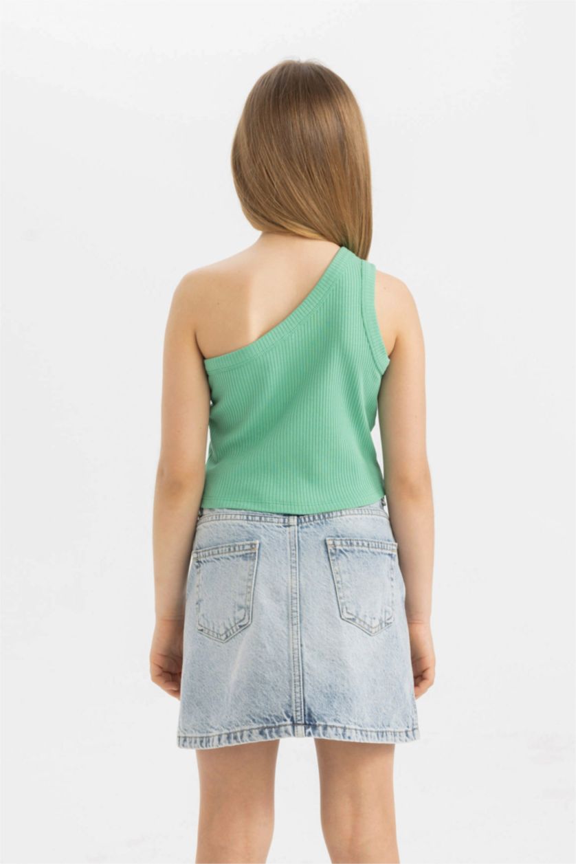 بنات أخضر فانيلة بناتي سليم فيت بكتف واحد