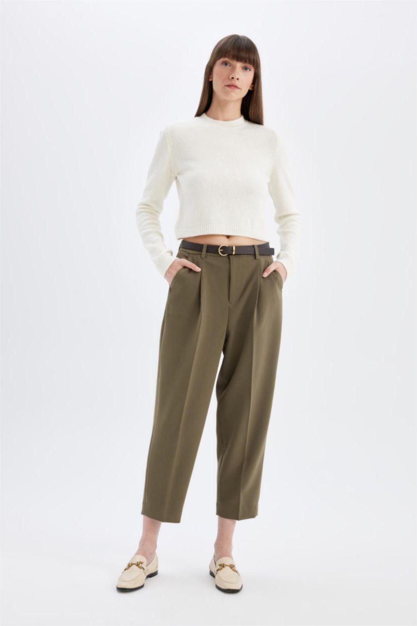 FEMME Kaki Taille haute Coupe carotte