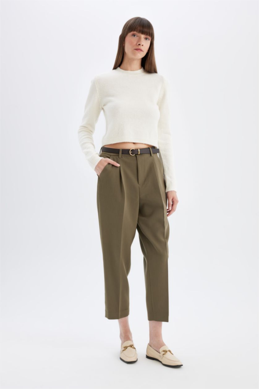 FEMME Kaki Taille haute Coupe carotte