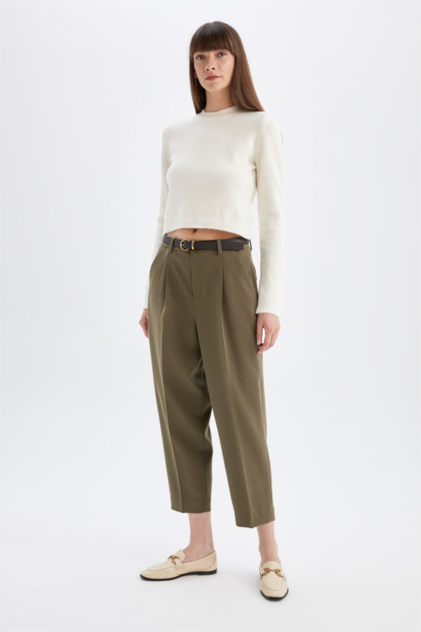 FEMME Kaki Taille haute Coupe carotte