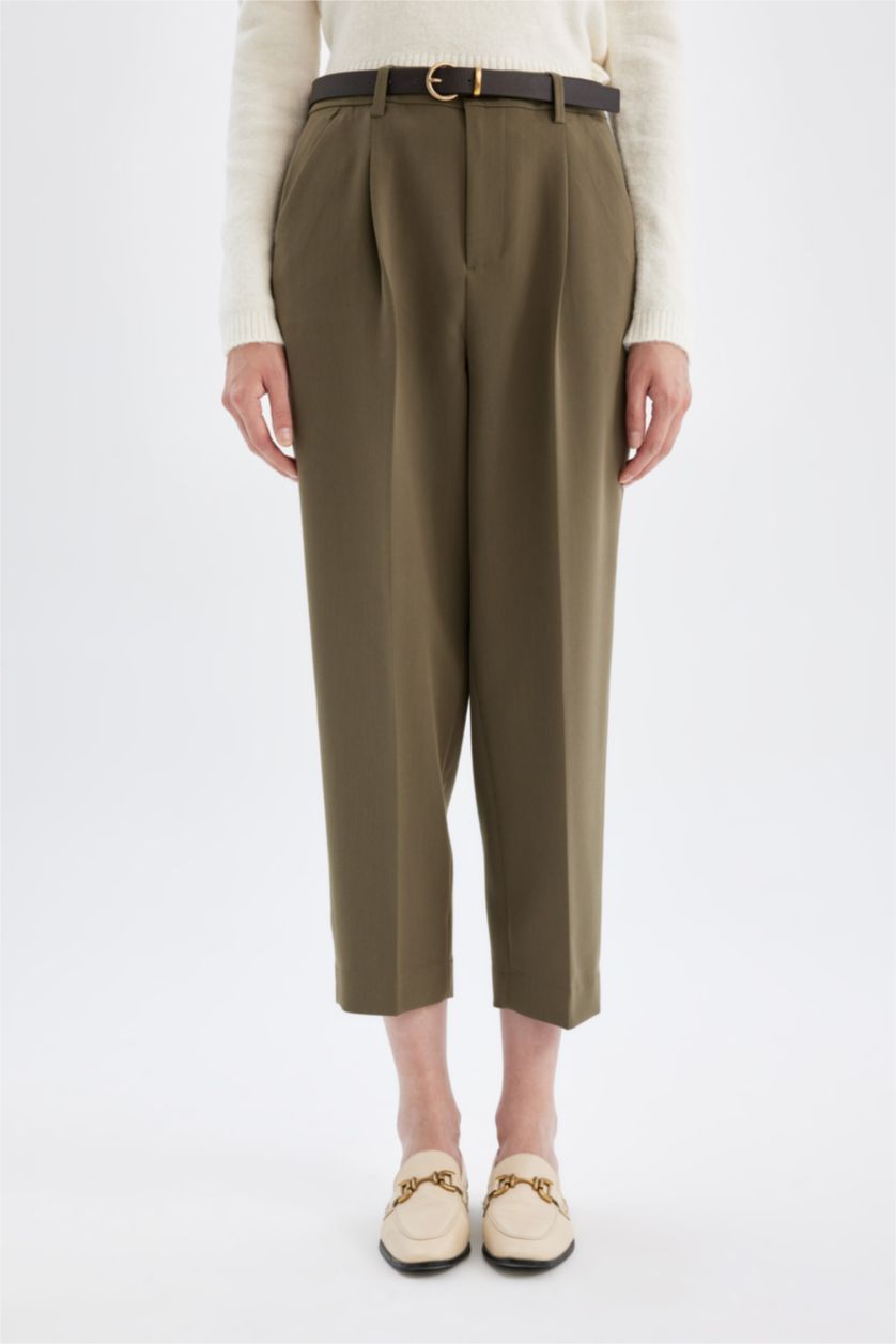 FEMME Kaki Taille haute Coupe carotte