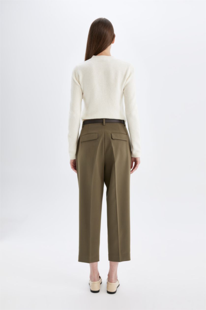 FEMME Kaki Taille haute Coupe carotte