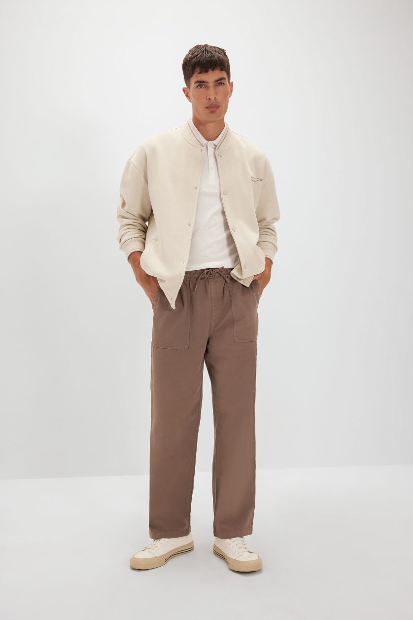 HOMME Marron Clair Pantalon droit large en Gabardine