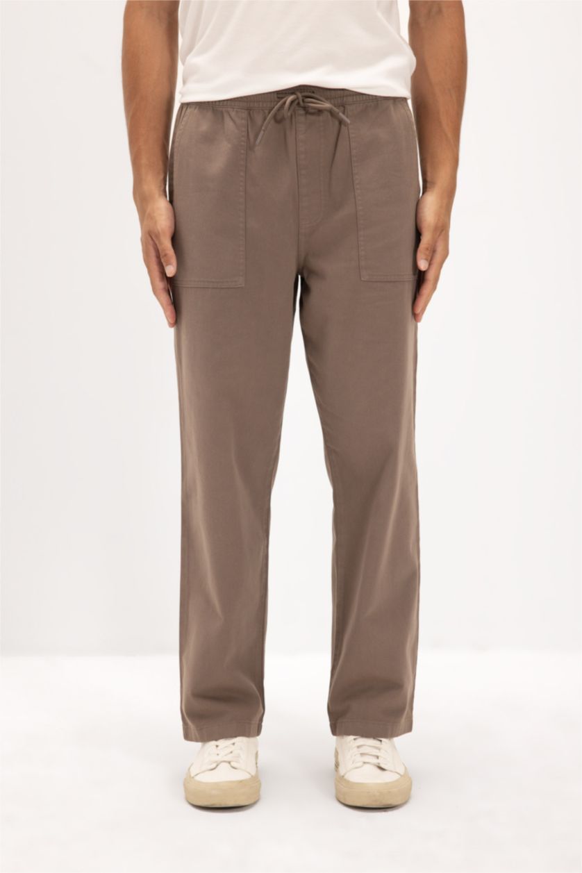 HOMME Marron Clair Pantalon droit large en Gabardine