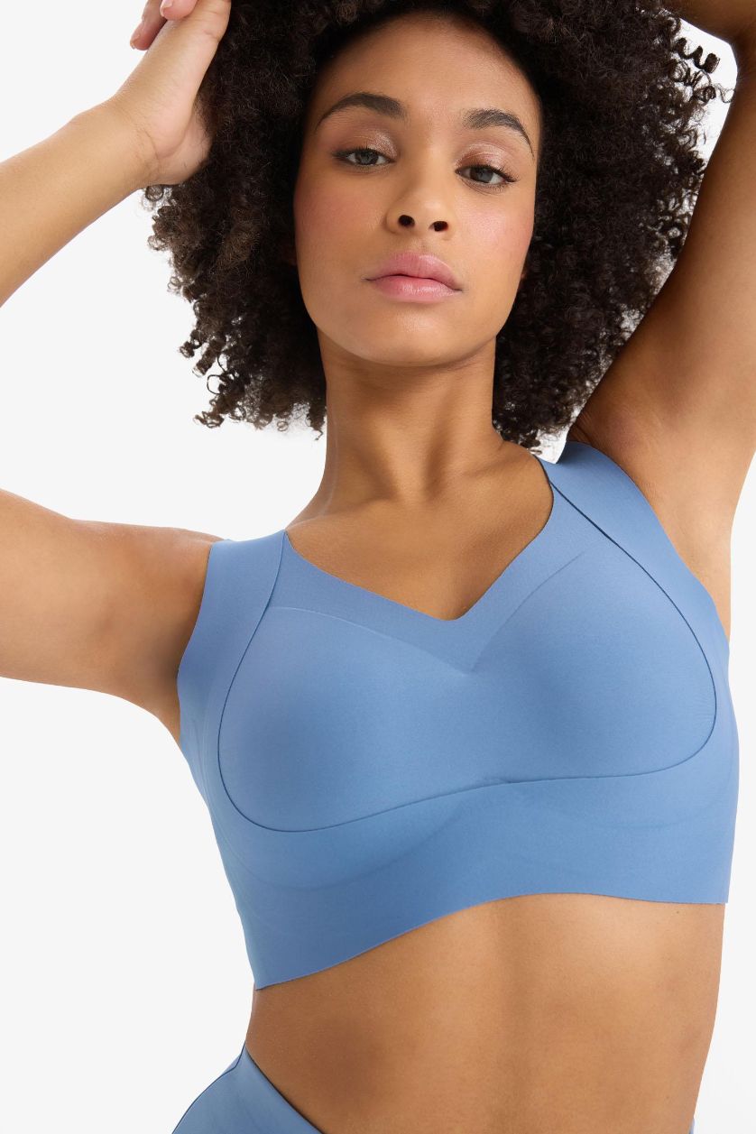 Женщины Светло-индиговый Спортивный бюстгальтер из плотной ткани с V-образным вырезом, Коллекция DeFactoFit