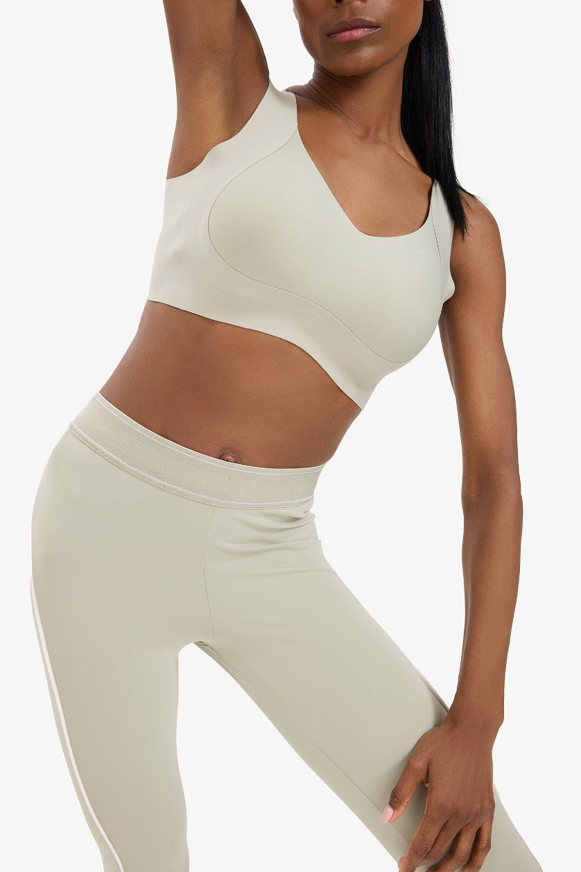 Woman Light Khaki DeFactoFit V Neck Heavy Fabric Sports Bra