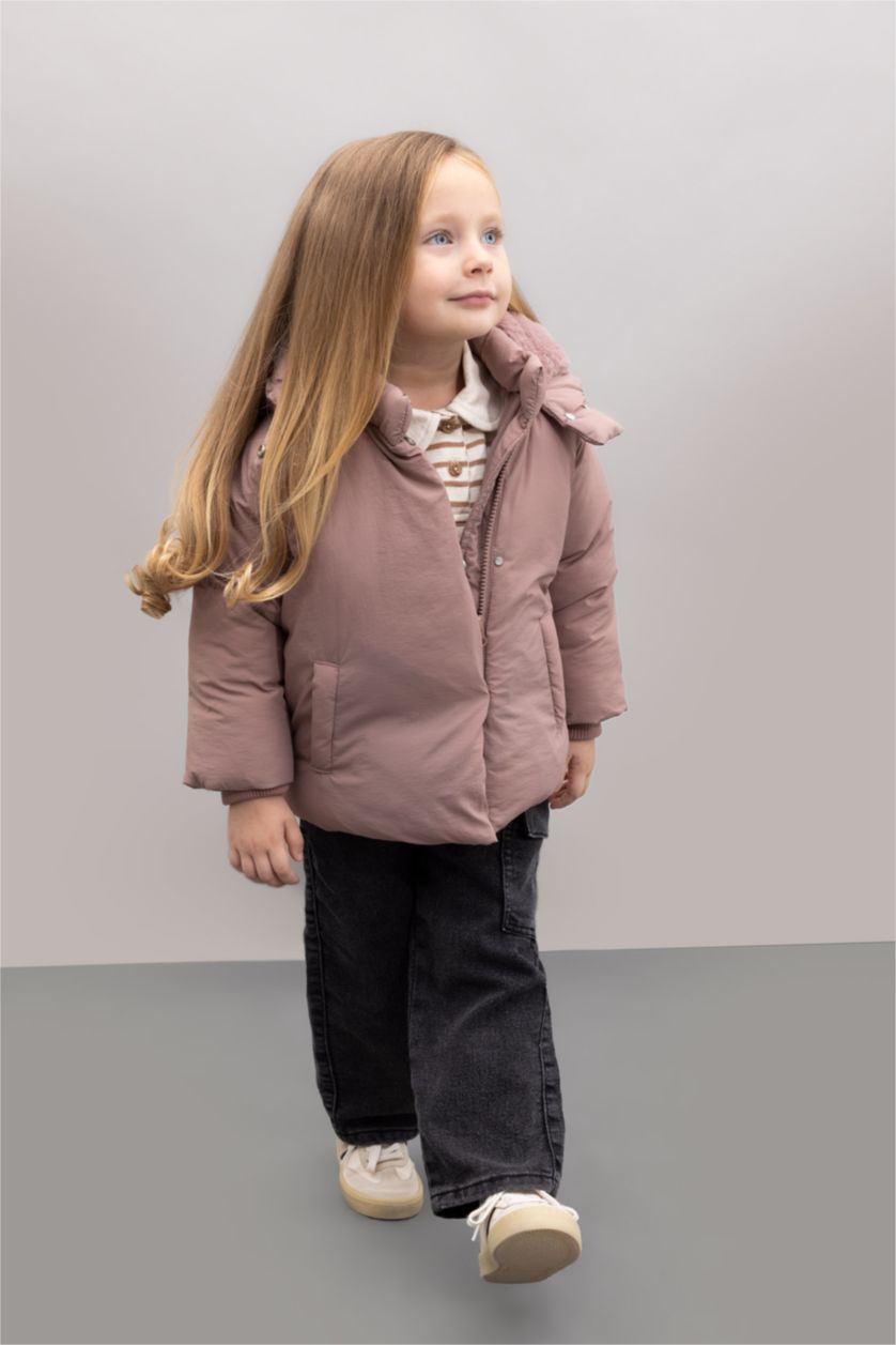 طفلة صغيرة وردي جاكيت بامب بيبي بناتي وردي بكابيشون وتر بروف وبطانة ناعمة