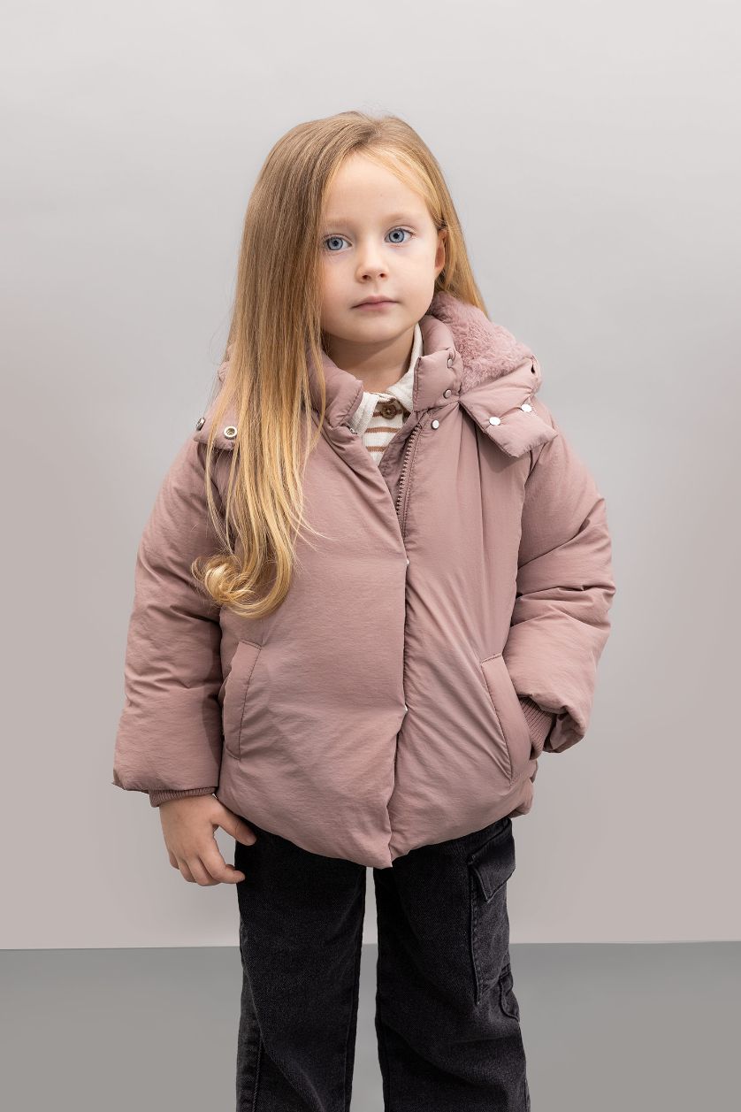 طفلة صغيرة وردي جاكيت بامب بيبي بناتي وردي بكابيشون وتر بروف وبطانة ناعمة