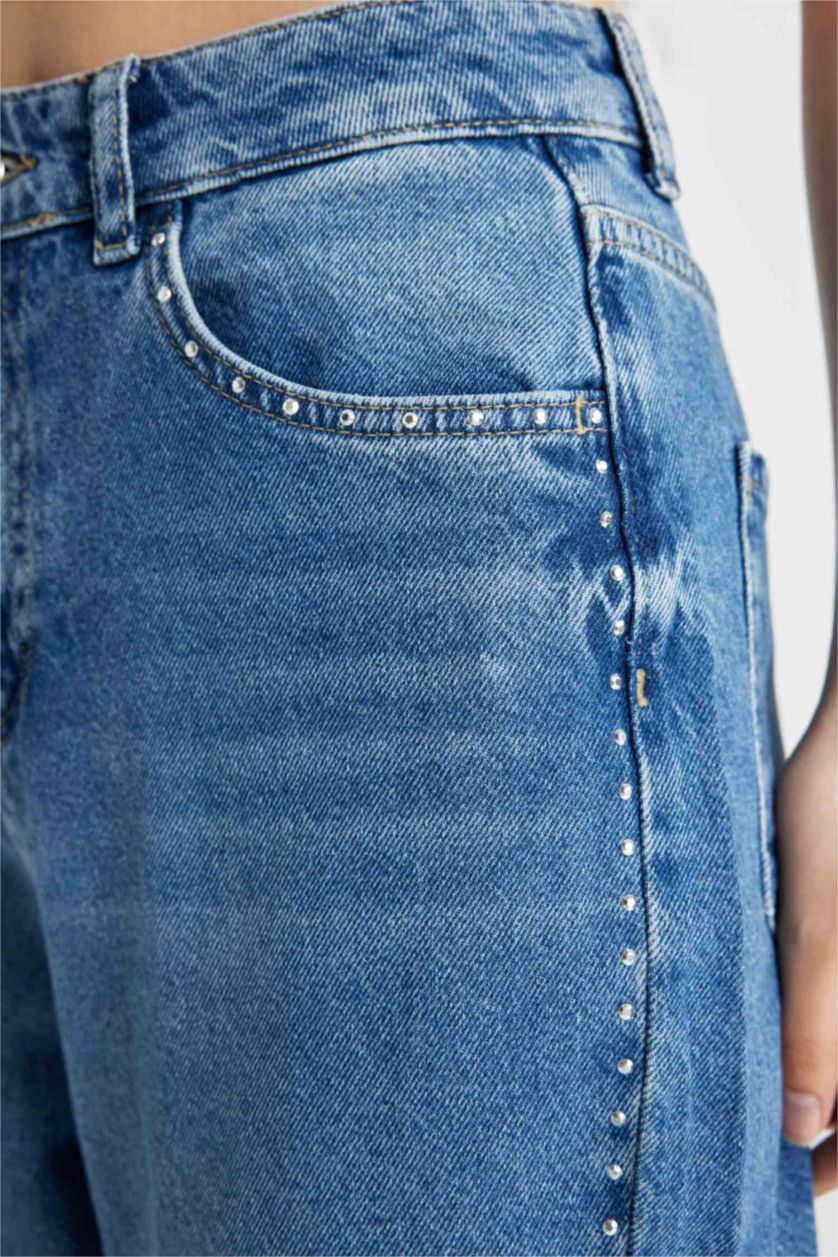 Женщины Голубрй Джинсы Lina Mom Fit с высокой талией