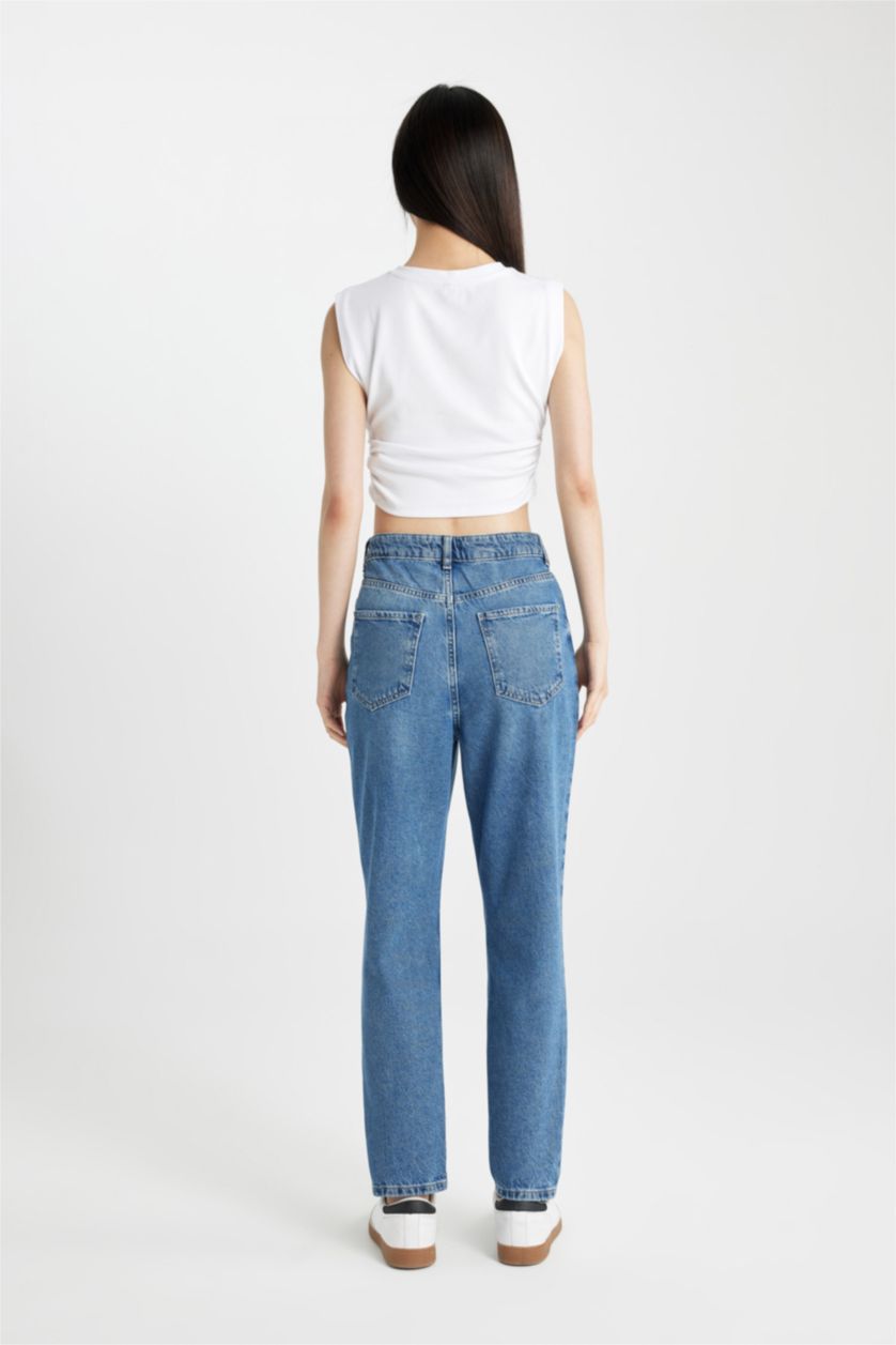 Женщины Голубрй Джинсы Lina Mom Fit с высокой талией