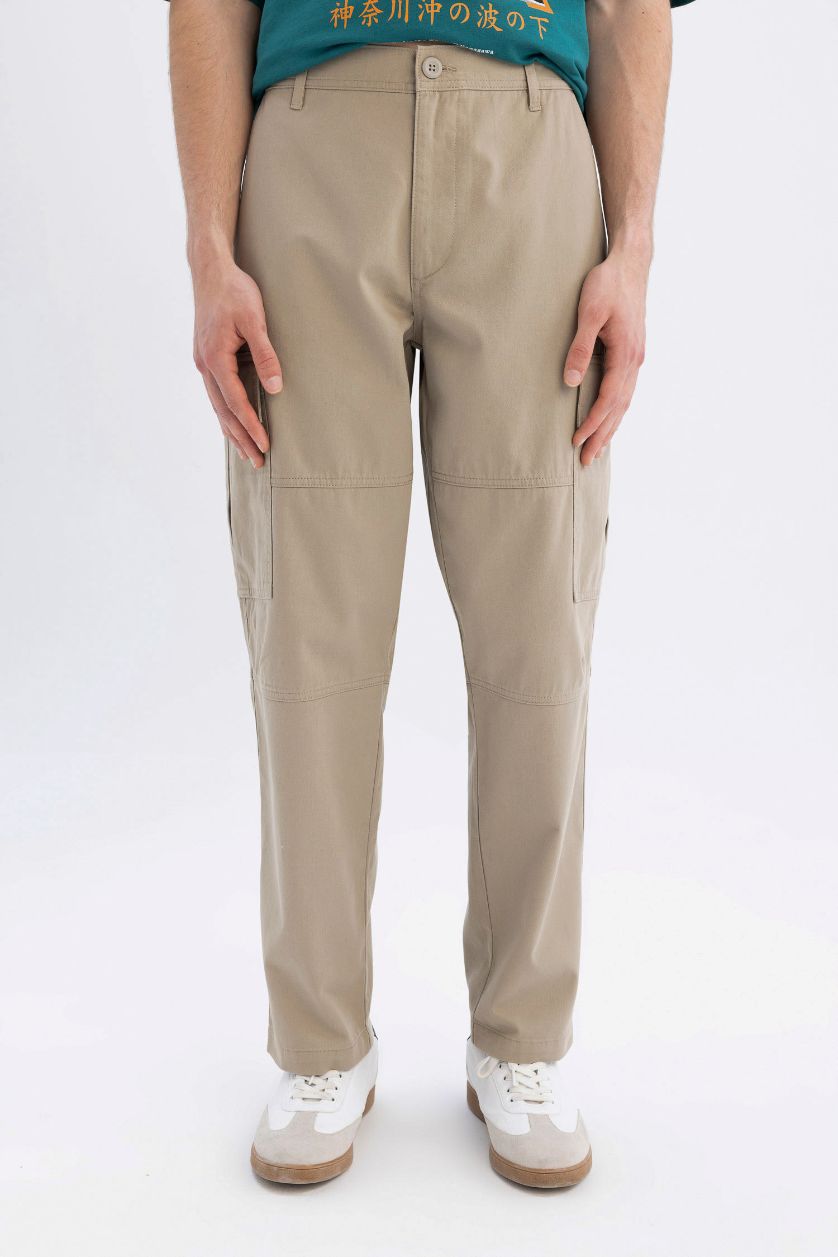 MAN Stone Wide Leg Regular Hem With Cargo Pocket Gabardine Trousers