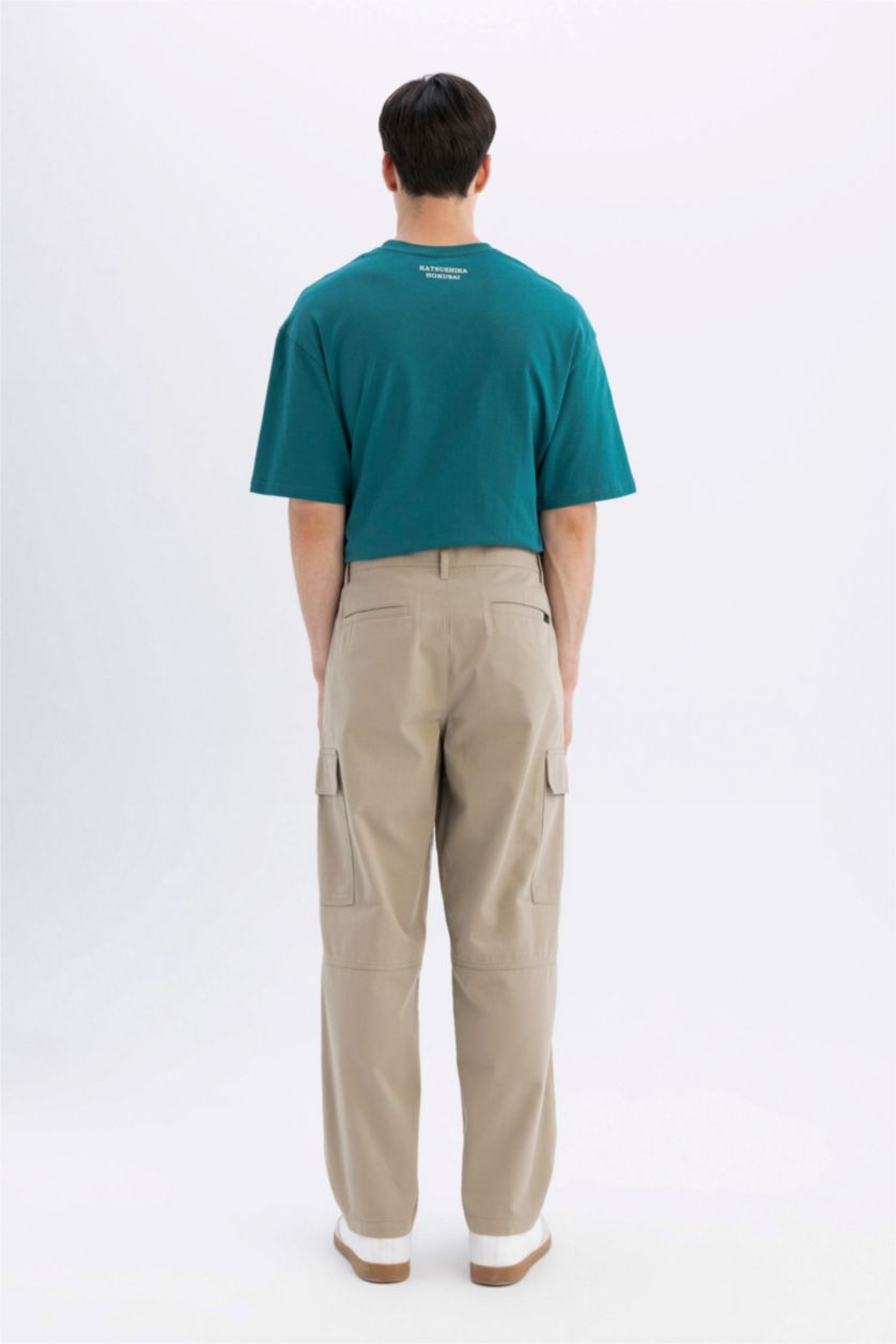 MAN Stone Wide Leg Regular Hem With Cargo Pocket Gabardine Trousers