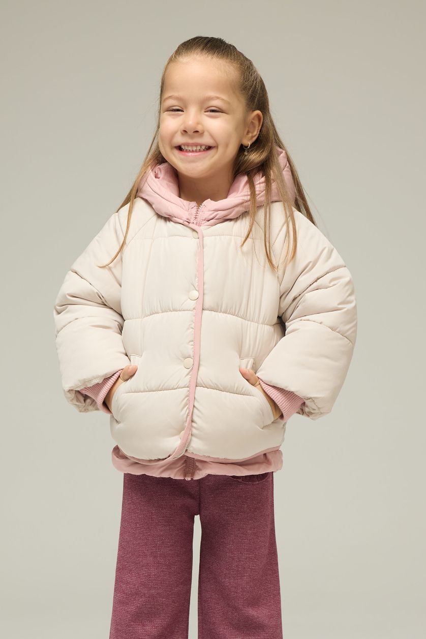 Baby Girl Stone Baby Girl Hooded Zippered Multicolored Puffer Jacket