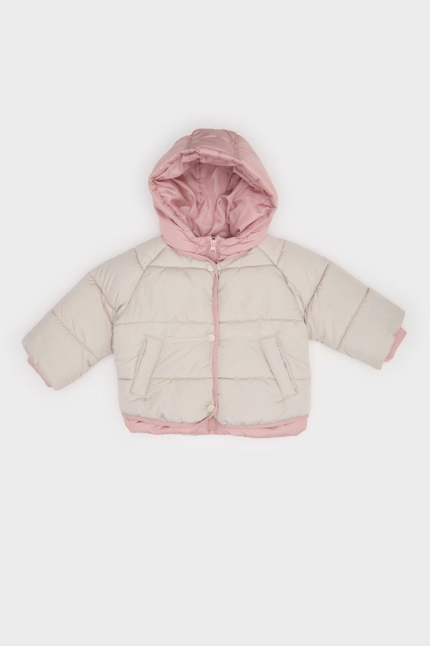 Baby Girl Stone Baby Girl Hooded Zippered Multicolored Puffer Jacket