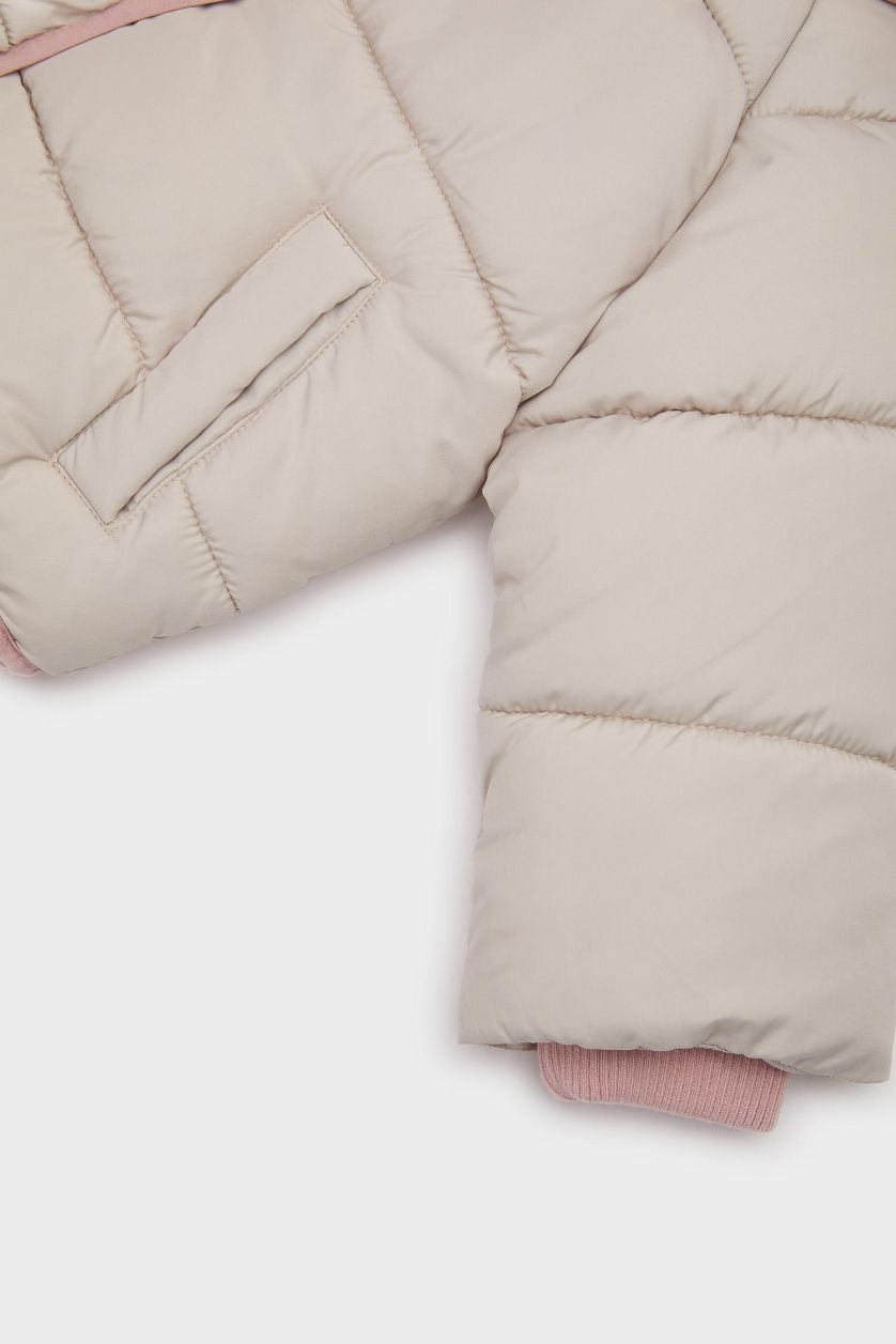 Baby Girl Stone Baby Girl Hooded Zippered Multicolored Puffer Jacket