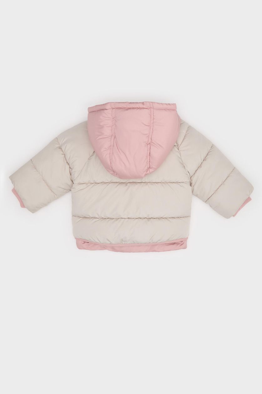 Baby Girl Stone Baby Girl Hooded Zippered Multicolored Puffer Jacket