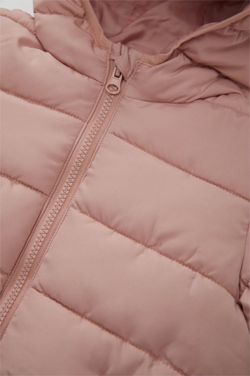 Kız Bebek Gülkurusu Su itici Beli Lastikli Kapüşonlu Fermuarlı Şişme Mont Kız Bebek