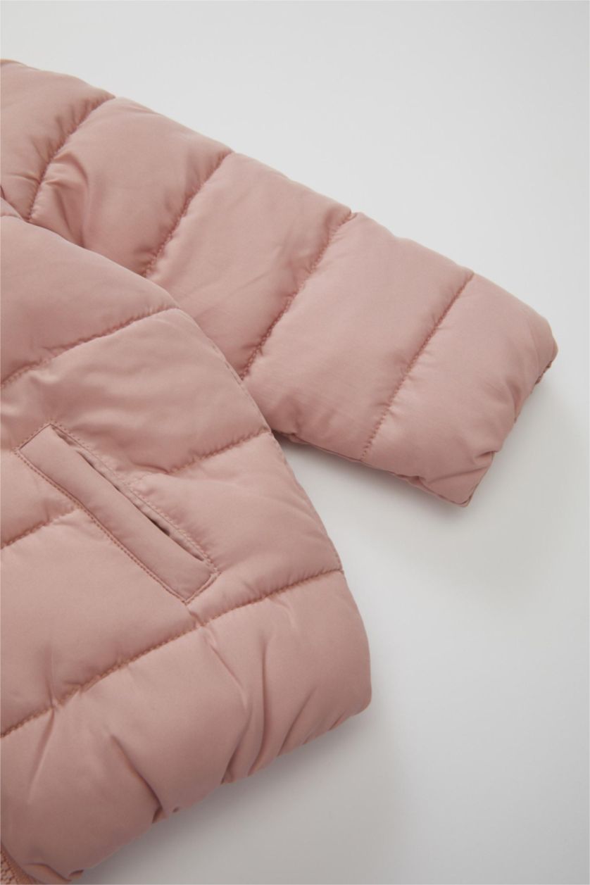 Kız Bebek Gülkurusu Su itici Beli Lastikli Kapüşonlu Fermuarlı Şişme Mont Kız Bebek