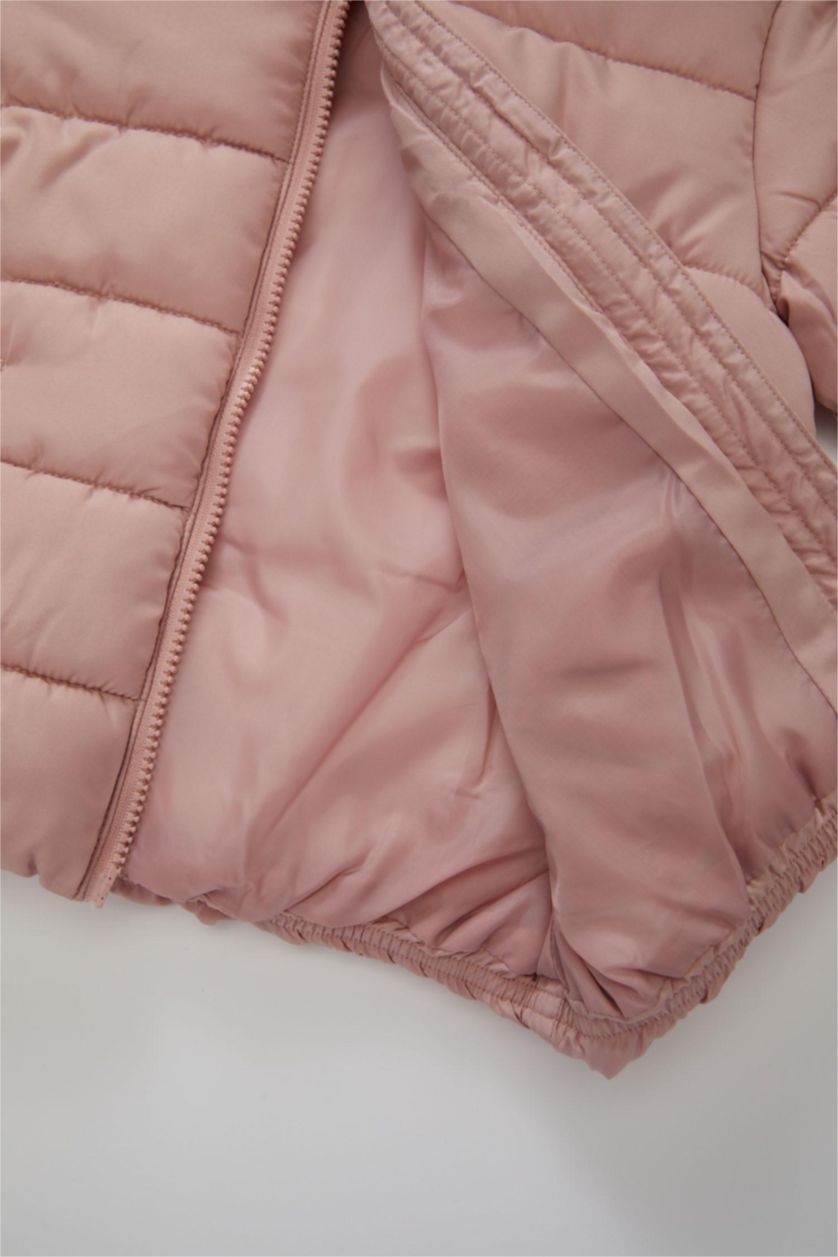 Kız Bebek Gülkurusu Su itici Beli Lastikli Kapüşonlu Fermuarlı Şişme Mont Kız Bebek