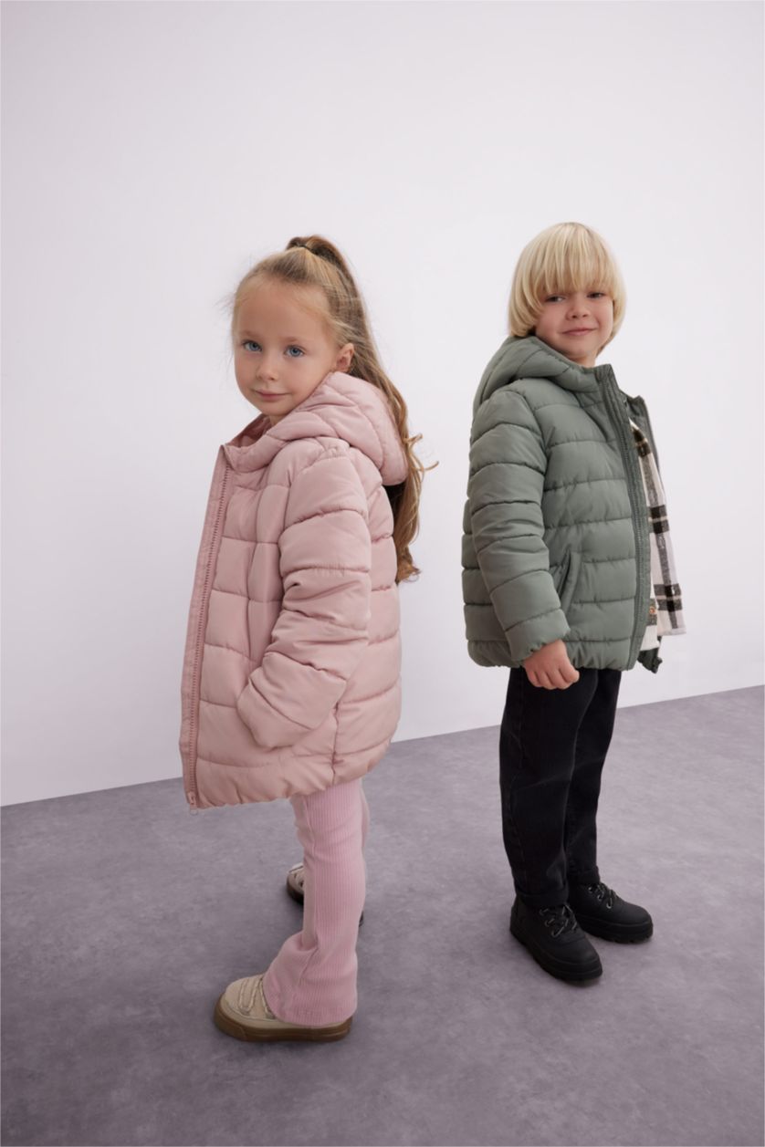 Kız Bebek Gülkurusu Su itici Beli Lastikli Kapüşonlu Fermuarlı Şişme Mont Kız Bebek